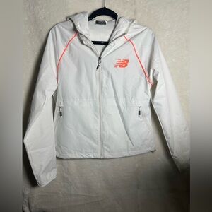 Brand New, Never Worn- Womens New Balance Windbreaker- white & neon orange - Med